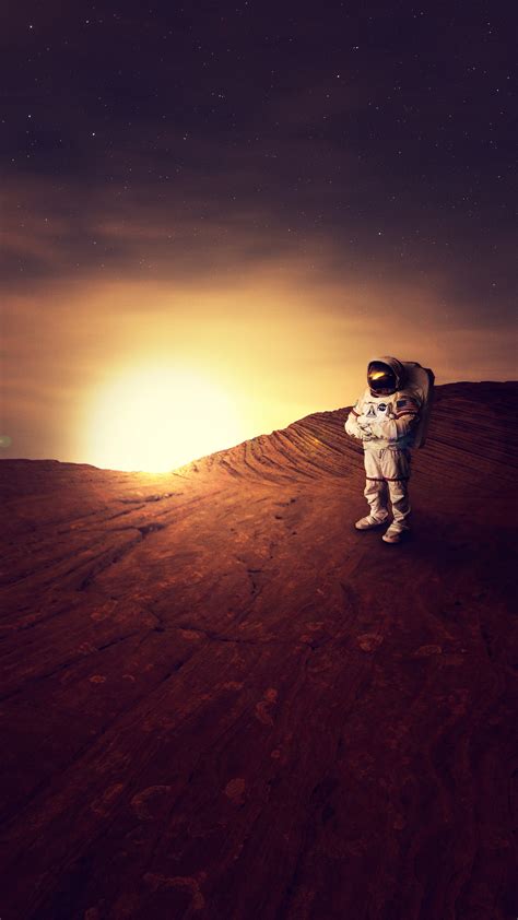 download astronaut on planet mars sunset free pure 4k ultra hd mobile wallpaper