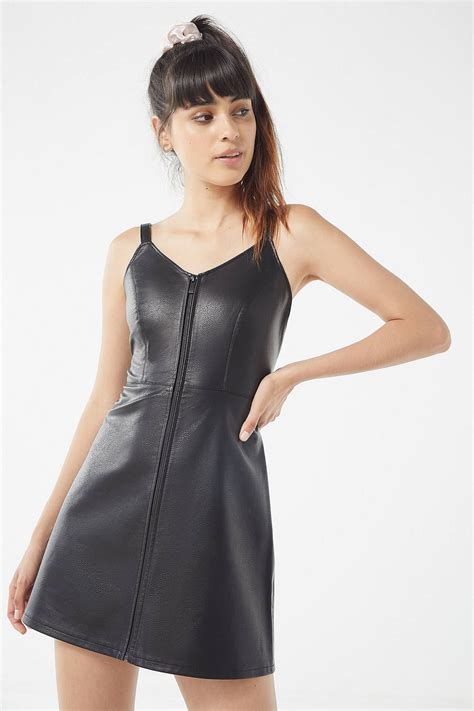 uo loretta faux leather zip front mini dress urban outfitters maxi