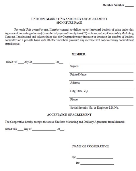 membership agreement sample  printable documents
