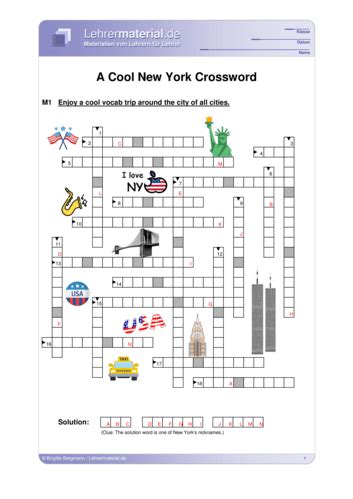 arbeitsblatt  cool  york crossword lehrermaterialde