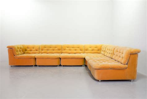 dreipunkt large modular lounge sofa in ochre peach velvet