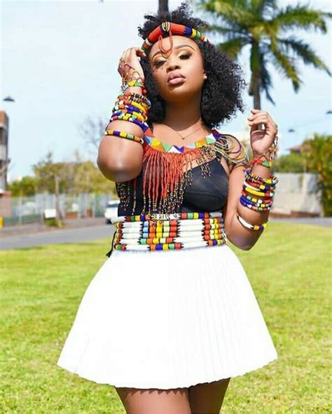 clipkulture zulu bride in white patterned skirt with waist beads