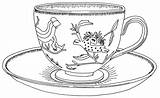 Teacup Drawing Line Drawn Coffee Getdrawings Vintage sketch template