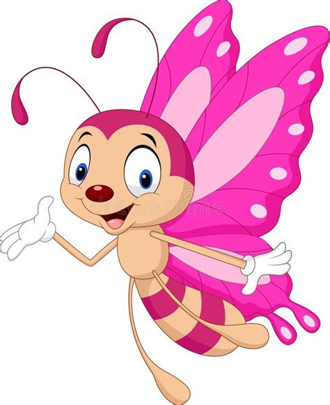 A Cute Pink Butterfly Cartoon Flying