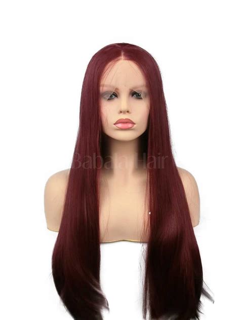 Wine Red Long Straight Lace Front Wig Synthetic Wigs Babalahair