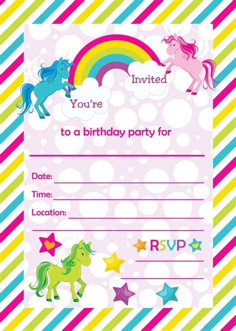 fill  unicorn printable birthday invitation milasdeezigns
