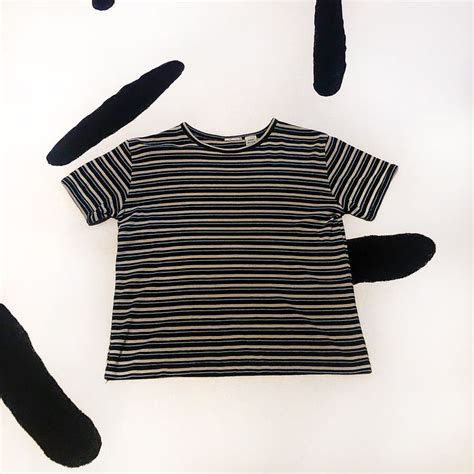 90s Striped Ribbed Cotton T Shirt Horizontal Stripe