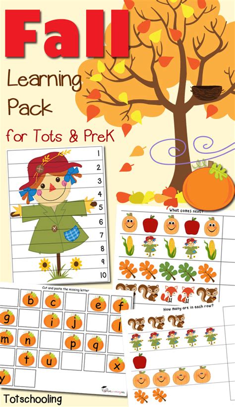 fall learning pack  toddlers preschoolers totschooling toddler