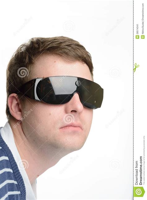 Man Wearing Futuristic Eye Glasses Stock Image Image Of