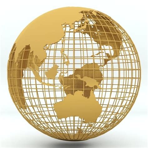 golden earth globe  spherical grid cgtrader