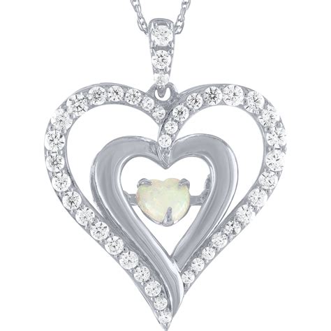 brilliance fine jewelry created opal and cz moving heart pendant in