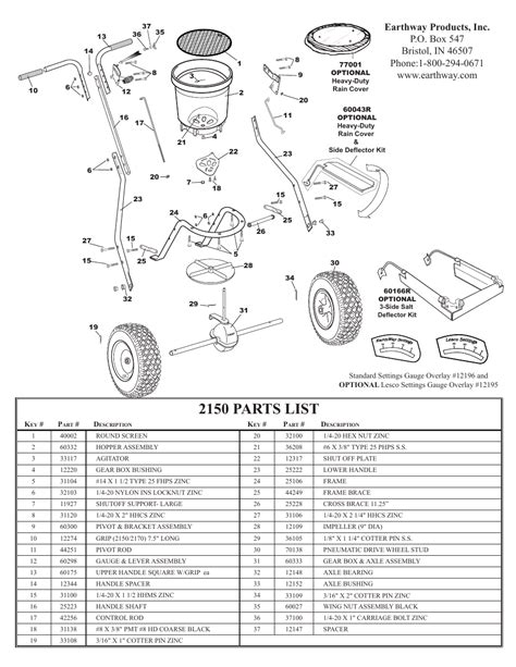 parts list earthway  commercial broadcast spreader user manual page