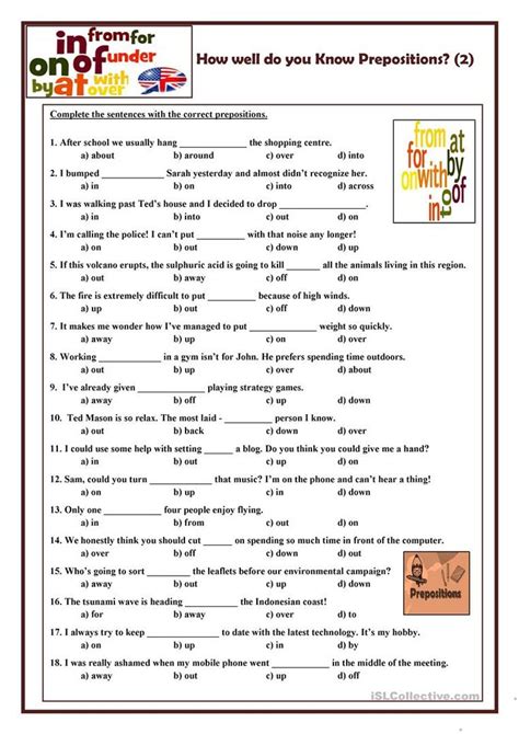 prepositions  english esl worksheets