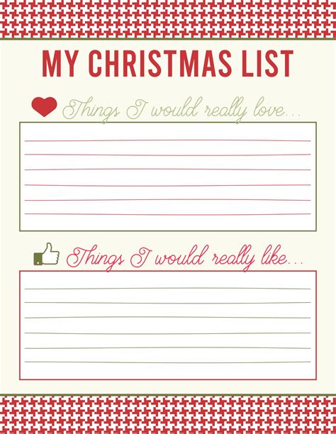 images   printable christmas gift list template