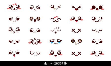 smileys chibi characters vector set emoticon kawaii emojis collection