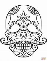 Skull Sugar Coloring Pages Mustache Printable Drawing sketch template