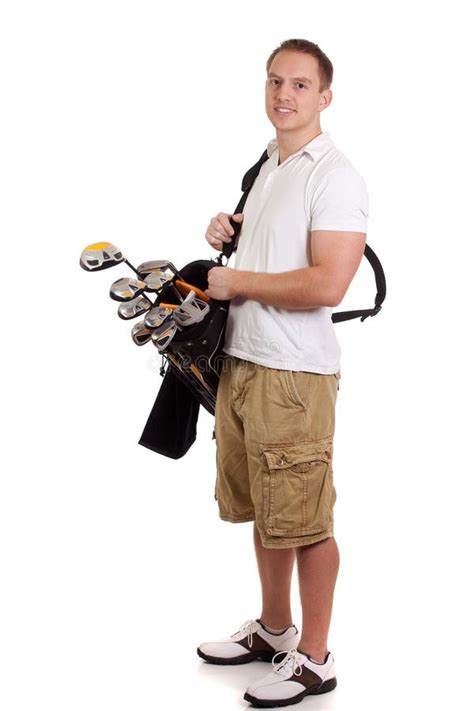 male golfer standing   golf club  smiling stock image image  background casual