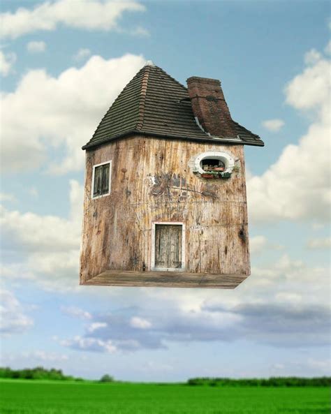 flying house stock photo image  high invention lawn