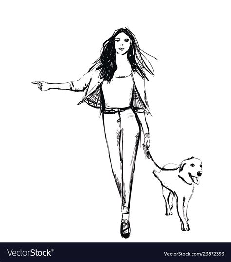girl   pet fashion woman walking  dog vector image