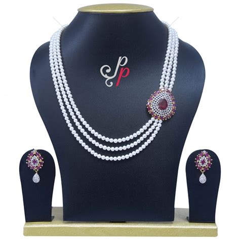 Ruby Pendant Pearl Necklace Set At Rs 8600 No पर्ल नेकलेस सेट In