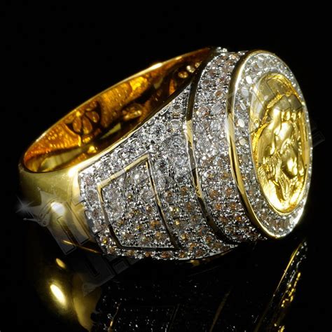 gold plated iced  medusa ring nivs bling