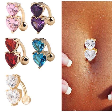 1pcs Gold Body Piercing Women Sexy Navel Barbell Two Hearts Button