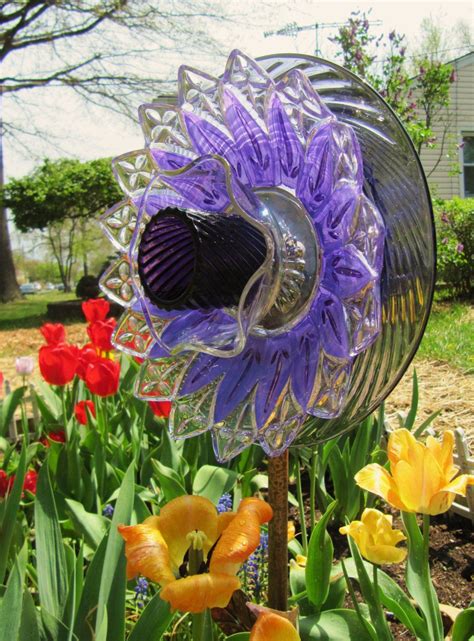 Garden Art Vintage Glass Flower Plateupcycled Glass Art With Images