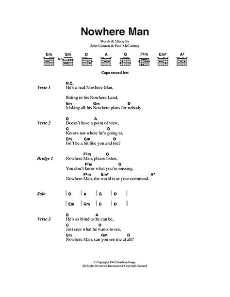nowhere man sheet music by the beatles lyrics and chords