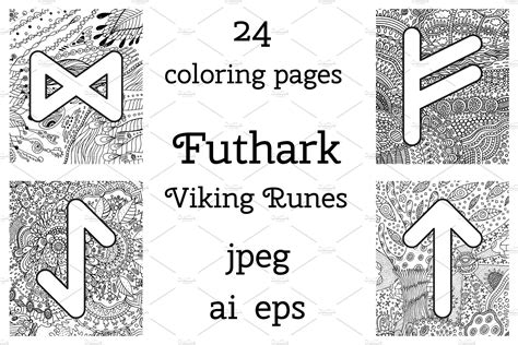 futhark viking runes coloring book  feslien  atcreativemarket