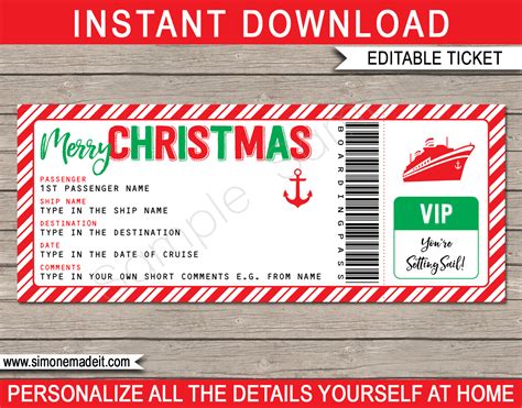 christmas cruise ticket gift template surprise cruise reveal xmas gift
