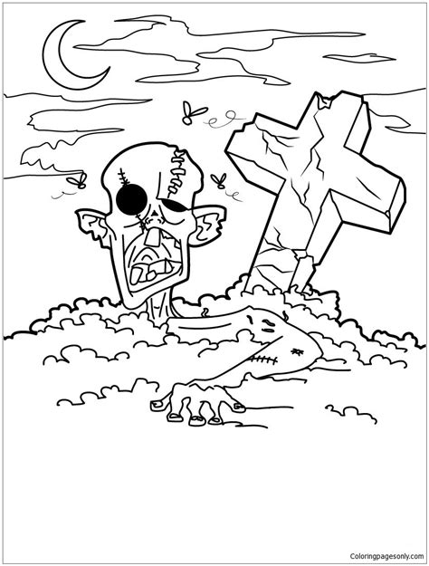 zombie   graveyard coloring page  printable coloring pages
