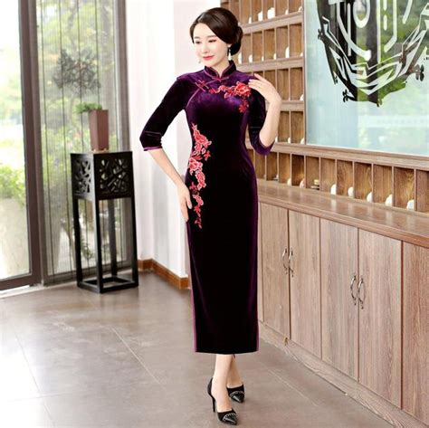 2018 spring long cheongsam purple fashion chinese style dress womens