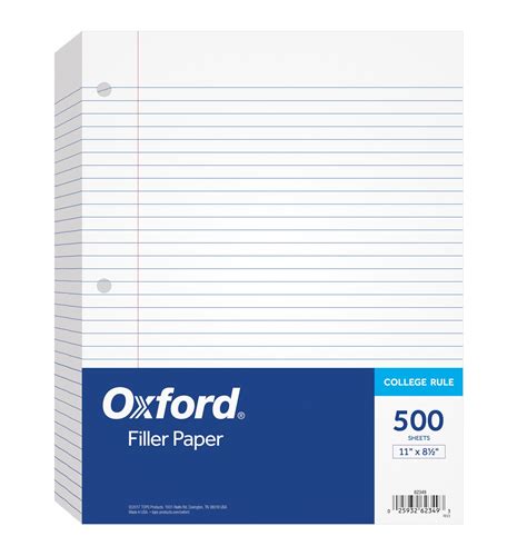buy oxford filler paper     college rule  hole punched