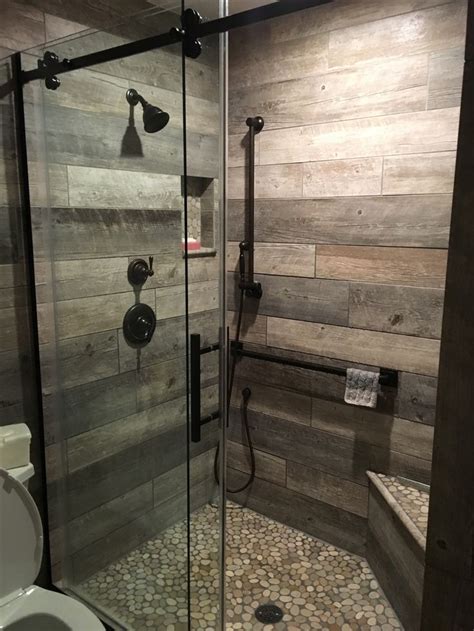 reclaimed wood tile bathroom remodel shower shower remodel lake house decor