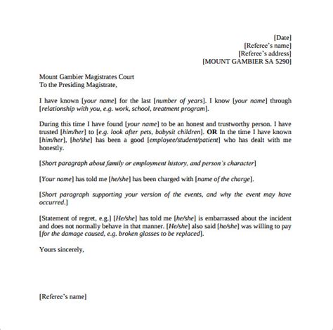 letter  recommendation  court template  template