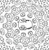 Pusheen Kawaii Coloring Mandala Cat Pages Colouring Donuts sketch template