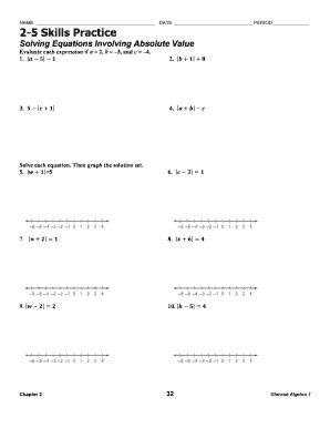 practice solving equations involving absolute  fill  sign