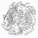 Koi Fish Coloring Pages Yang Japanese Tattoo Yin Pisces Coy Printable Ying Drawing Outline Adult Dragon Adults Color Designs Drawings sketch template