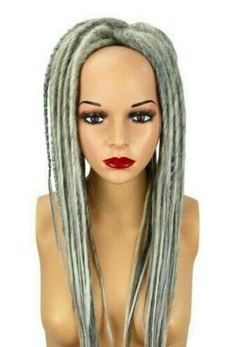 white and gray mix dread falls hair pieces 20 inches synthetic uni