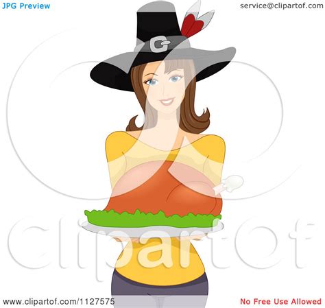cartoon of a thanksgiving woman wearing a pilgrim hat and