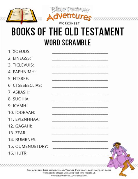 bible worksheet books    testament word scramble learn