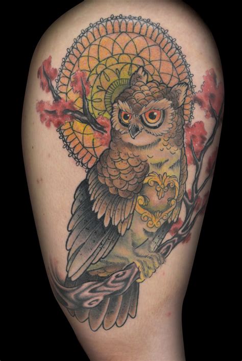 owl  color  background mandala owl tattoo tattoos shoulder