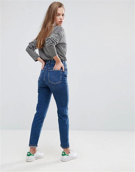 asos farleigh high waist slim mom jeans  blossom darkwash blue womens fashion casual summer