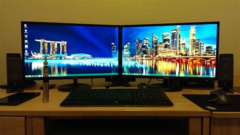 home office dual  single monitor setup tech board