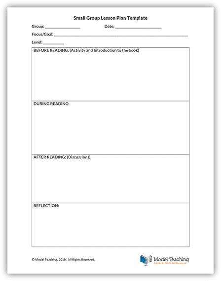 small group lesson plan template model teaching