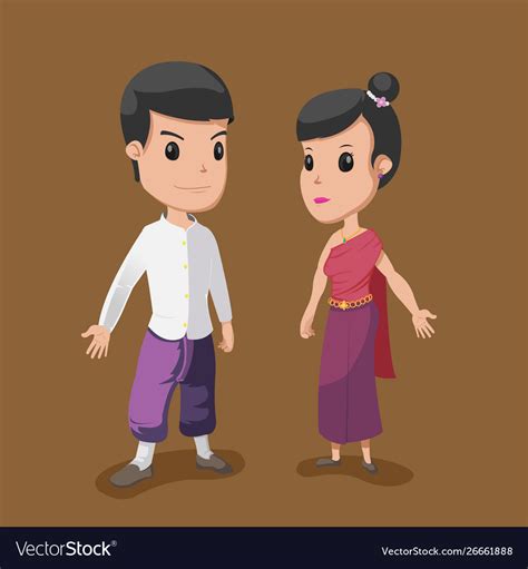 thai cartoon couple people culture royalty  vector image