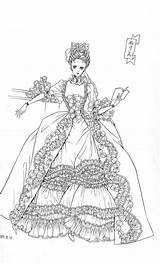 Coloring Pages Antoinette Marie Manga Rococo Cute Drawing Shoujo Gown sketch template