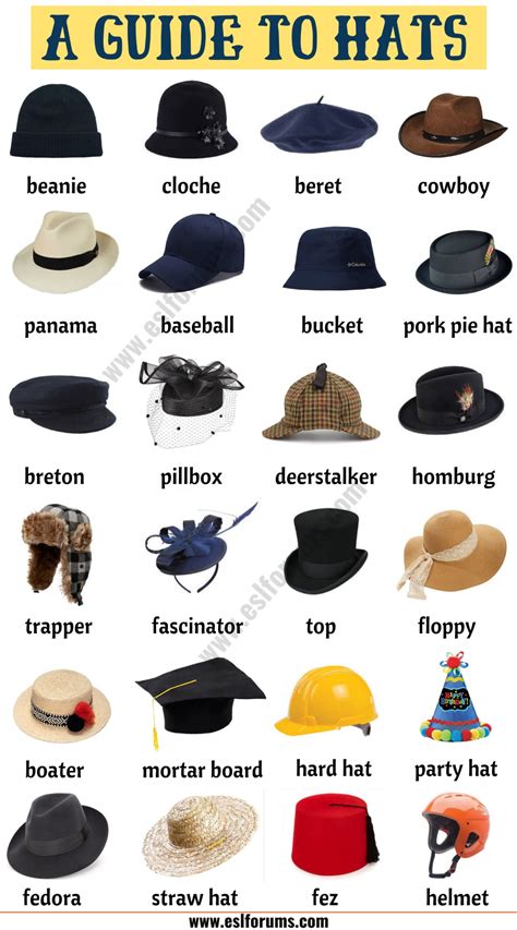 types  hats list   hat styles  esl picture esl forums