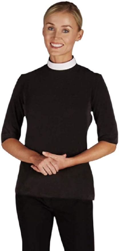 womens black short sleeve jersey knit clergy shirt size medium  amazon womens