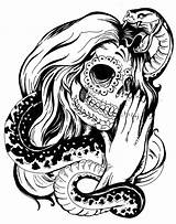 Skull Tattoo Skeleton Girl Coloring Pages Snake Halloween Sugar Drawing Tumblr Woman Clipart Skulls Designs Rose Stencils Drawings Cliparts Half sketch template
